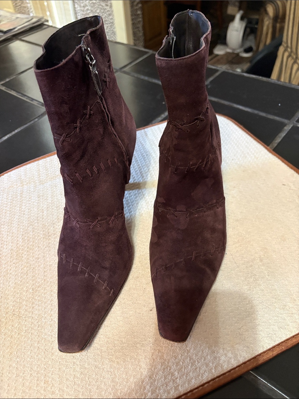 ANTONIO MELANI Women's Suede Pointed Ankle Boots Brown